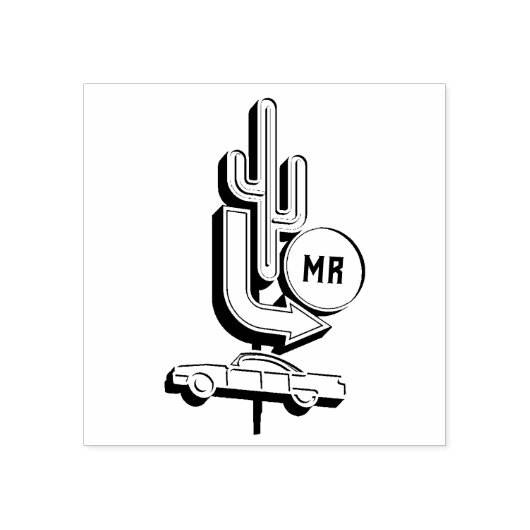 Monogramm Retro Diner-Zeichen Gummistempel (Prägung)