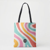 Monogramm Retro-farbige Wellenstreifen Tasche (Vorderseite)
