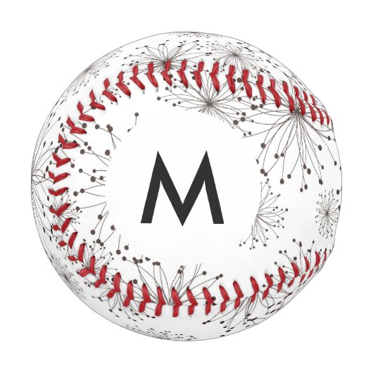 Monogramm Retro floraler Hintergrund Baseball (Vorderseite Links)