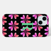 Monogramm Retro floralschwarz pink Case-Mate iPhone Hülle (Rückseite (Horizontal))
