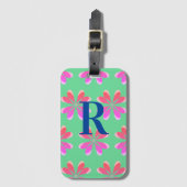 Monogramm Retro florengrün pink Gepäckanhänger (Vorderseite Vertikal)