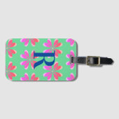 Monogramm Retro florengrün pink Gepäckanhänger (Vorderseite (Horizontal))