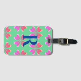 Monogramm Retro florengrün pink Gepäckanhänger