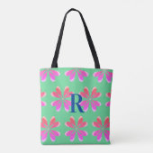 Monogramm Retro florengrün pink Tasche (Rückseite)