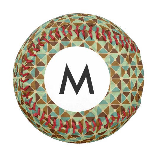 Monogramm Retro-geometrisches Muster Baseball (Vorderseite Links)
