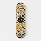 Monogramm Retro Groovy Gänseblümchen Schachbrett Skateboard (Vorne)