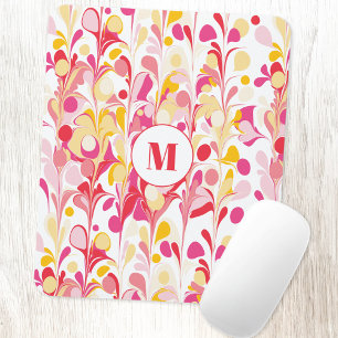Monogramm Retro-Marmor abstraktes Muster Rosa Mousepad