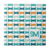 Monogramm Retro-Mitte des Jahrhunderts geometrisch Fliese (Vorderseite)