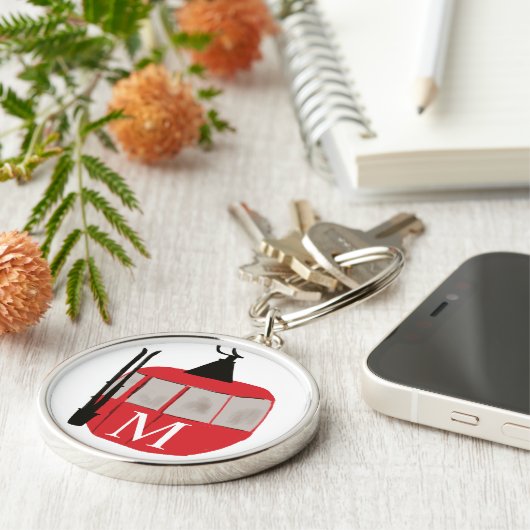 Monogramm Retro Rote Skilift Personalisiert Schlüsselanhänger (Seite)
