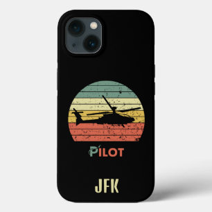 Monogramm, Retro-Sonnenuntergang, Hubschrauber Flu Case-Mate iPhone Hülle