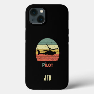 Monogramm, Retro-Sonnenuntergang, Hubschrauber Flu iPhone 13 Hülle