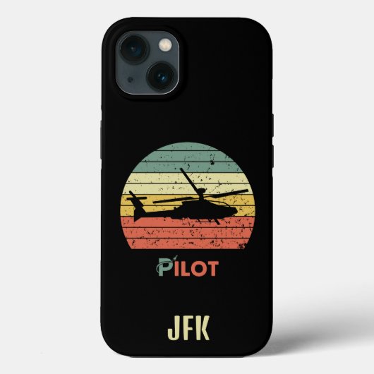 Monogramm, Retro Sunset, Hubschrauberflugzeug Case-Mate iPhone Hülle (Rückseite)