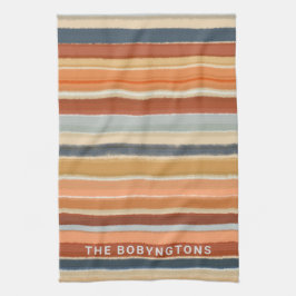 Monogramm Retro Vintager 70er Boho Streifen farbig Geschirrtuch