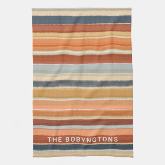 Monogramm Retro Vintager 70er Boho Streifen farbig Geschirrtuch (Vertikal)