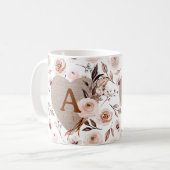 Monogramm Retro-Wasserfarbe-Blumenmuster Kaffeetasse (Vorderseite Links)
