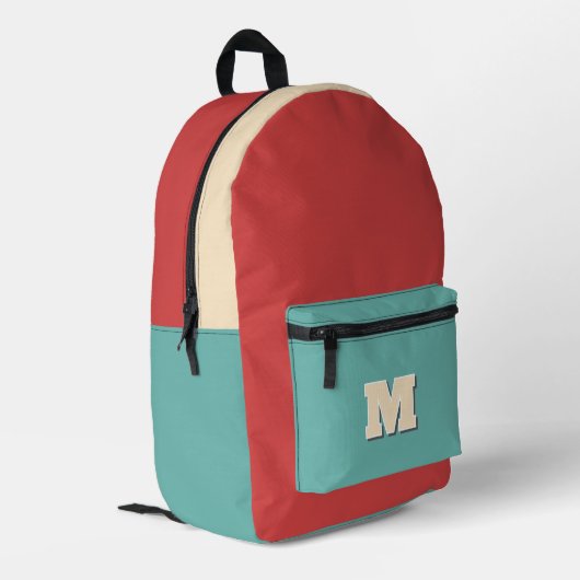 Monogramm Retroorange und blau Bedruckter Rucksack (Rückseitige Ecke links)