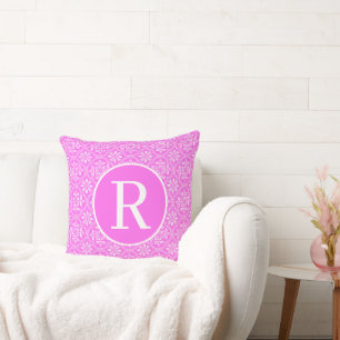 Monogramm RF Klassischer Serif rosa Siegeldamtel Kissen