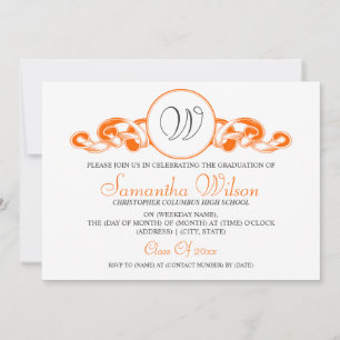 Monogramm-Ribbon-Orange des eleganten Abschlusses Einladung