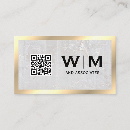 Monogramm | Rock Slate | Goldgrenze | QR-Code Visitenkarte (Vorderseite)