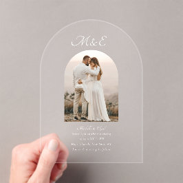 Monogramm Romantische Bogen-Foto Elegante Hochzeit Acryleinladungen