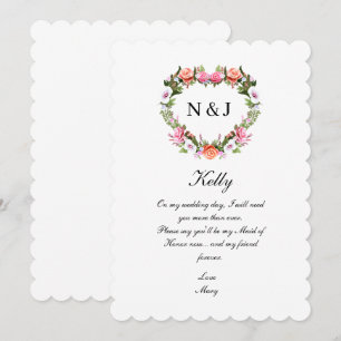 Monogramm Romantische Rose Blumenkohl Trauzeugin Einladung