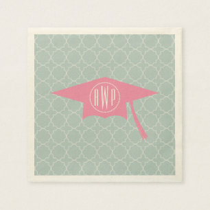 Monogramm-rosa Abschluss-Hut + Quatrefoil Serviette