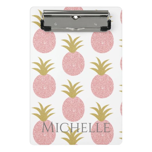 Monogramm Rosa Ananas Mini Klemmbrett (Vorderseite)