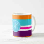 Monogramm-rosa aquamarines orange lila gestreiftes kaffeetasse (VorderseiteRechts)