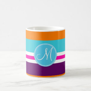 Monogramm-rosa aquamarines orange lila gestreiftes kaffeetasse