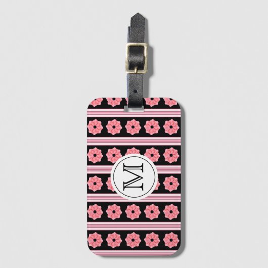 Monogramm-rosa Band auf schwarzem Gepäckanhänger (Vorderseite Vertikal)