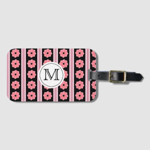 Monogramm-rosa Band auf schwarzem Gepäckanhänger