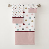 Monogramm Rosa & Blau, Gold, rote Polka-Punkte Badhandtuch Set (Insitu)
