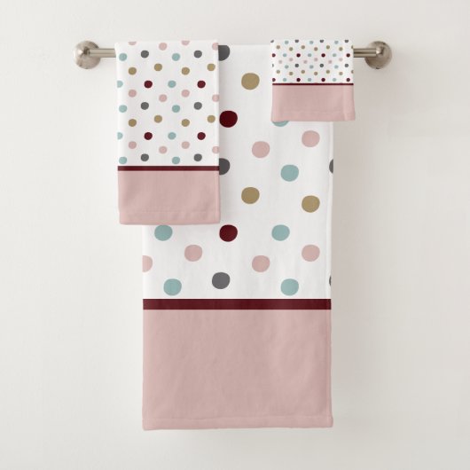 Monogramm Rosa & Blau, Gold, rote Polka-Punkte Badhandtuch Set (Insitu)