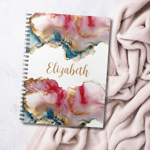 Monogramm Rosa Blau Gold Wasch Wasserfarbe Abstrac Notizblock