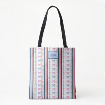 Monogramm Rosa Blau Kokette Schleife Gestreift Tre