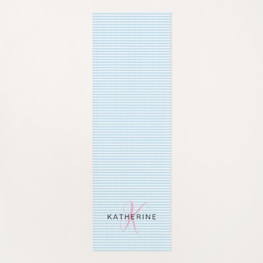 Monogramm Rosa Blau Streifen Preppy Yogamatte (Vorderseite)