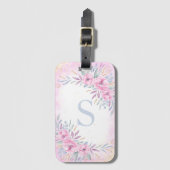 Monogramm Rosa Blume Aquarell Niedlich Boho Gepäckanhänger (Vorderseite Vertikal)