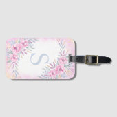 Monogramm Rosa Blume Aquarell Niedlich Boho Gepäckanhänger (Vorderseite (Horizontal))