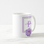 Monogramm Rosa Blume Blau Kaffeetasse (VorderseiteRechts)
