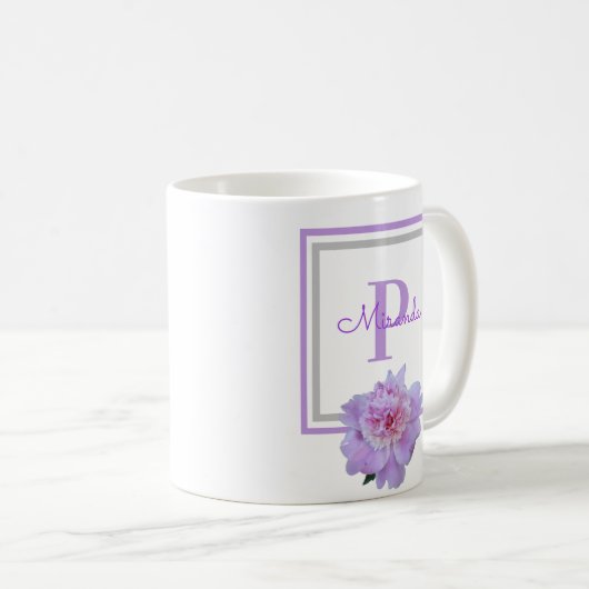 Monogramm Rosa Blume Blau Kaffeetasse (VorderseiteRechts)