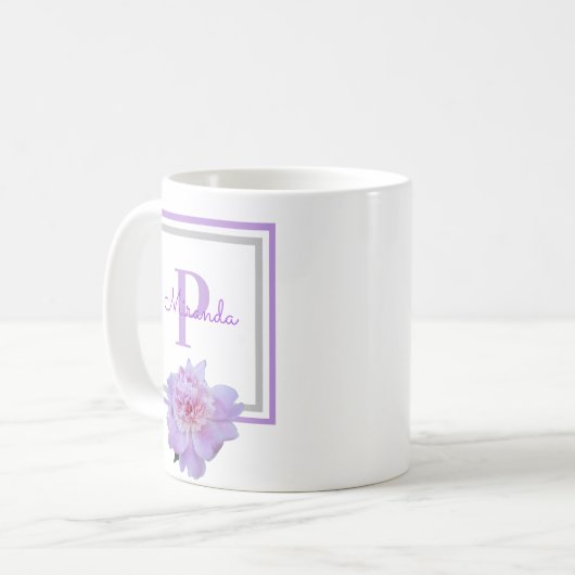 Monogramm Rosa Blume Blau Kaffeetasse (Vorderseite Links)