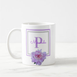 Monogramm Rosa Blume Blau Kaffeetasse