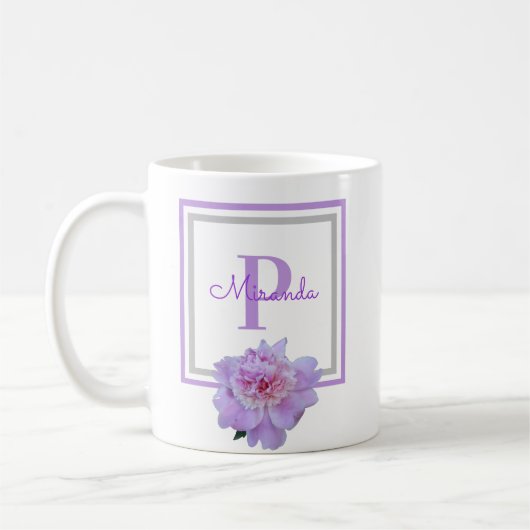 Monogramm Rosa Blume Blau Kaffeetasse (Links)