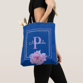 Monogramm Rosa Blume Blau Tasche