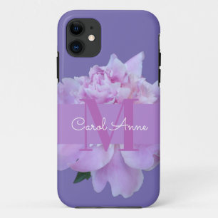 Monogramm Rosa Blume Klassisch Lila Case-Mate iPhone Hülle