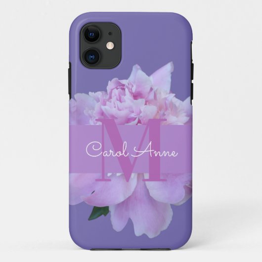 Monogramm Rosa Blume Klassisch Lila Case-Mate iPhone Hülle (Rückseite)