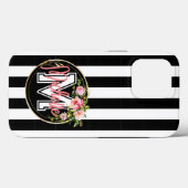 Monogramm rosa Blume mit schwarz-weiß gestreift Case-Mate iPhone Hülle (Rückseite (Horizontal))