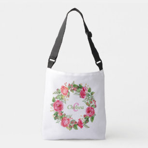 Monogramm Rosa Blumen-Hochzeit  Tragetaschen Mit Langen Trägern