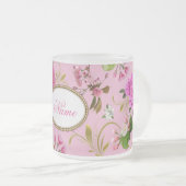 Monogramm-rosa Blumen Mattglastasse (VorderseiteRechts)