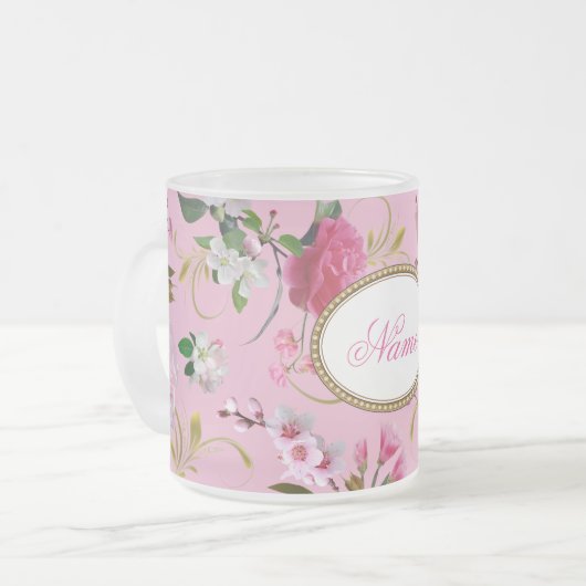 Monogramm-rosa Blumen Mattglastasse (Vorderseite Links)